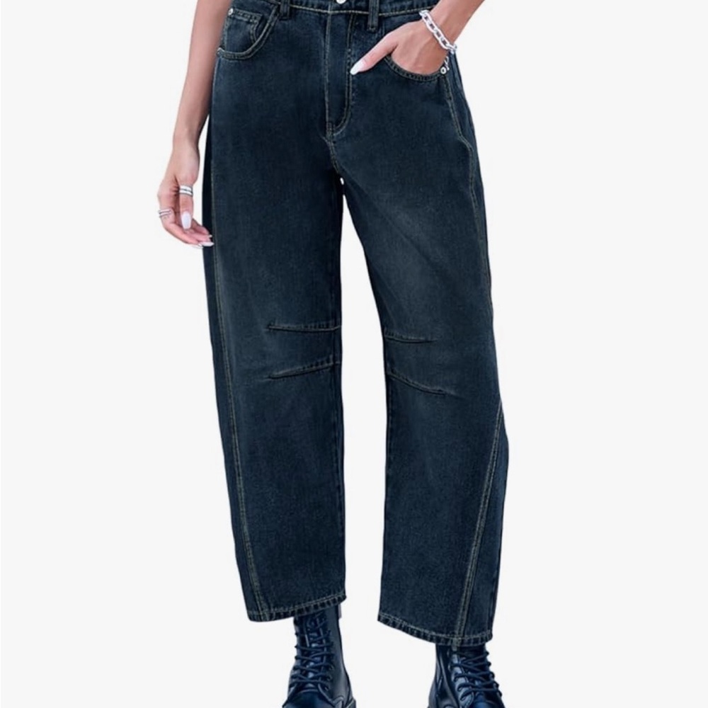 Greaidia mid-rise barrel jeans wide-leg cropped y2k jeans NWT 2 colors to choose - Picture 5 of 9